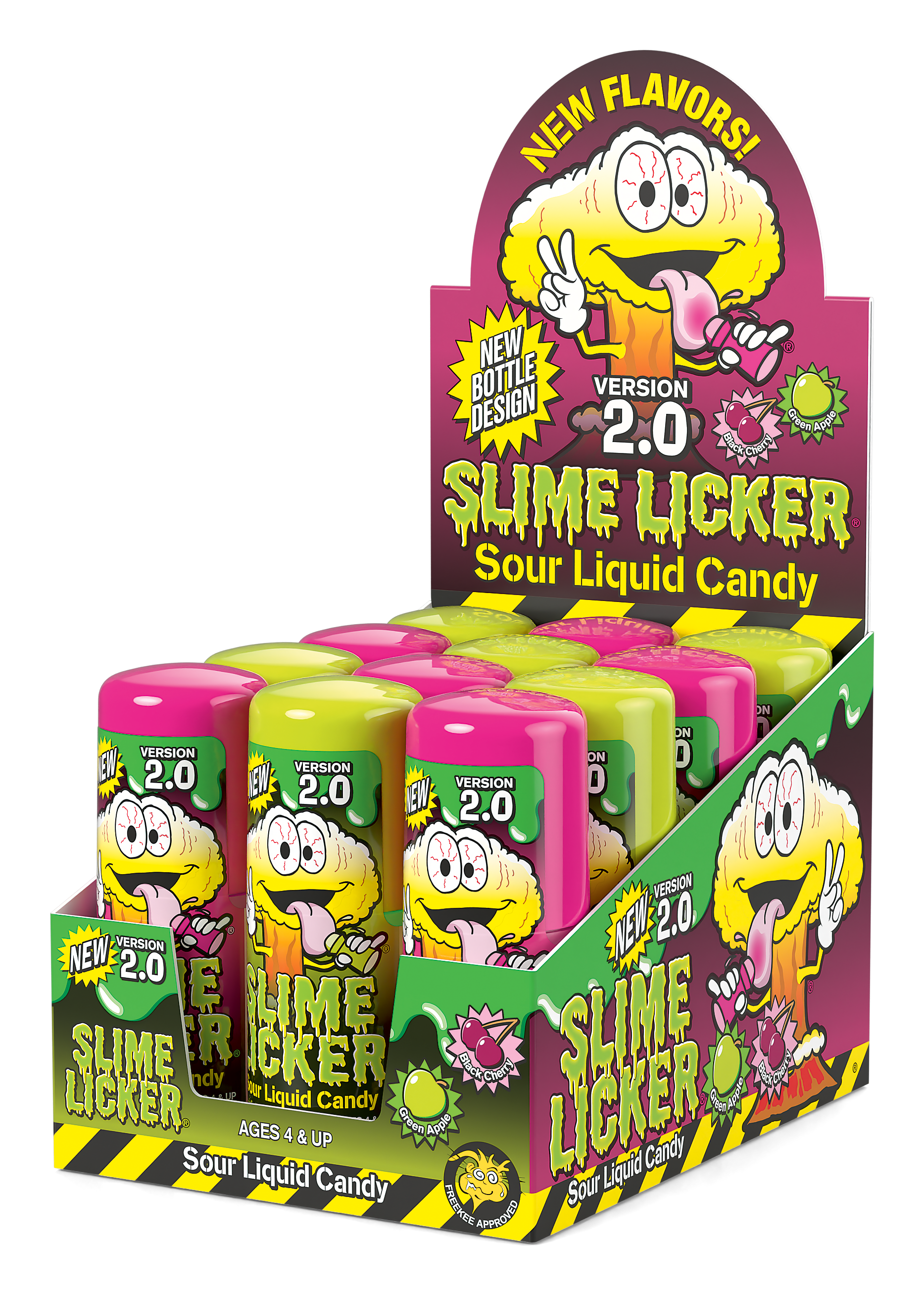 Display of New Slime Licker 2.0 Flavors: Black Cherry and Green Apple