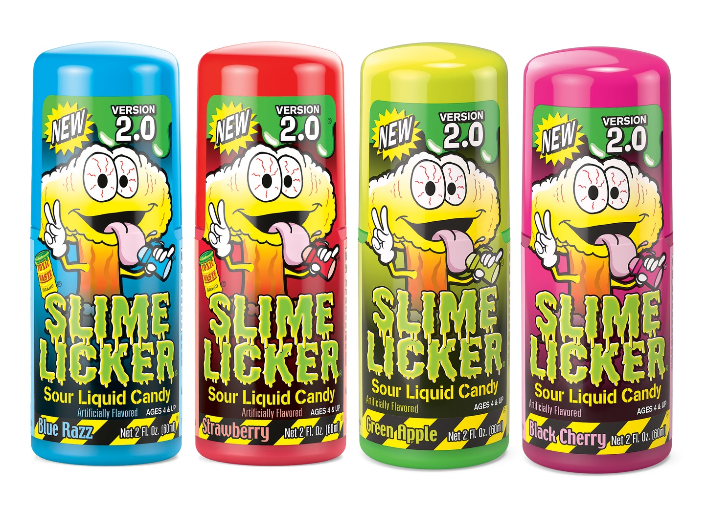 All 4 Slime Licker Flavors: Blue Razz, Strawberry, Green Apple and Black Cherry