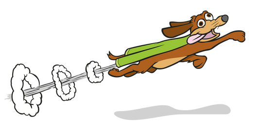 Smog-Dog character flying pose from the Toxic Waste brand