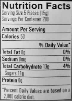 Nutritional Information for Toxic Waste Bulk Candy