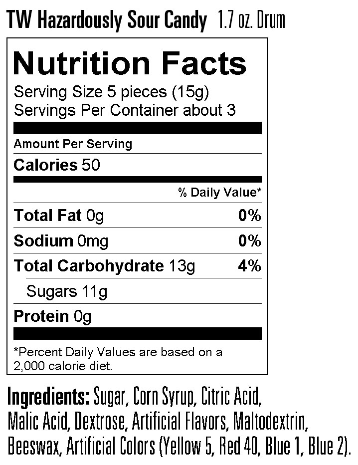 Nutritional Information for Toxic Waste Candy Drum