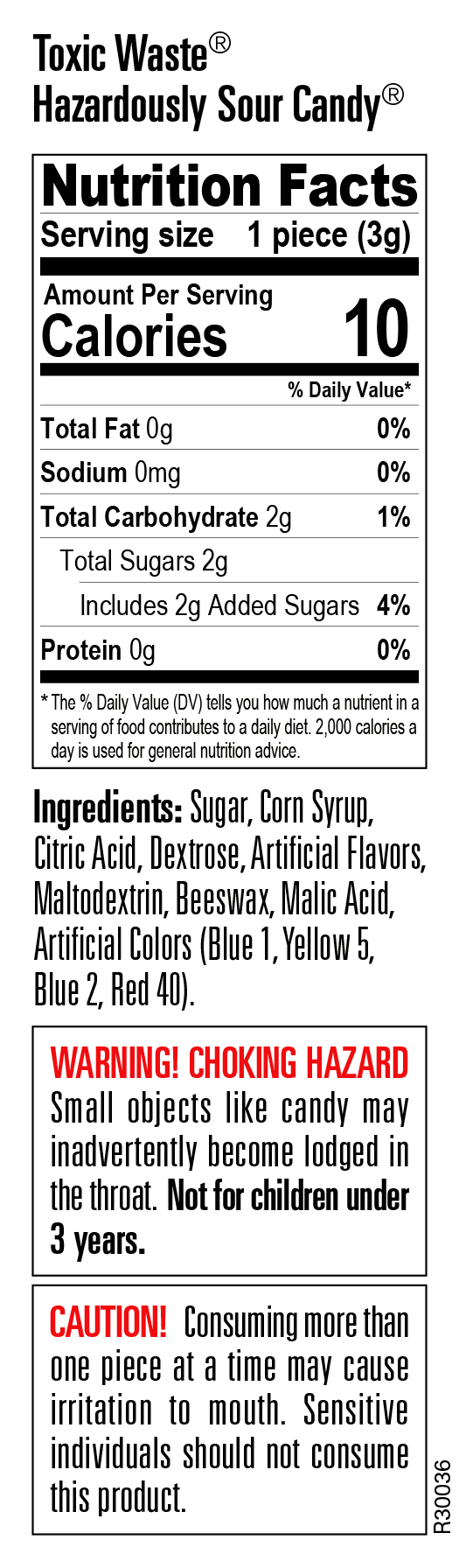 Nutritional Information for Toxic Waste Candy Tie Dye Bank